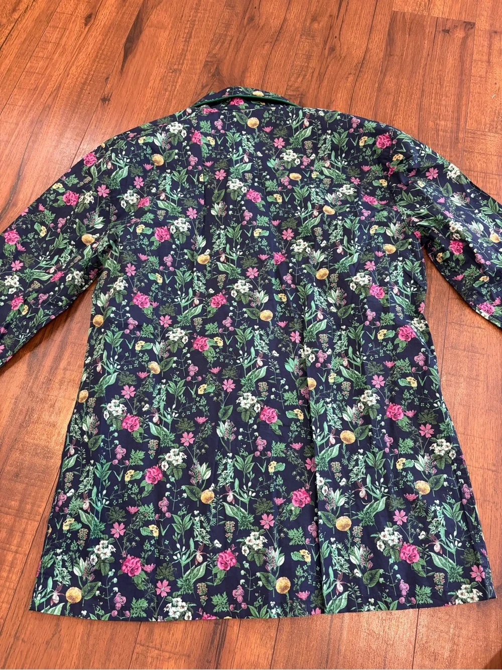 J. Crew Cotton Poplin Lounge Top Navy Green Floral Button Front PajamasXXS NWT